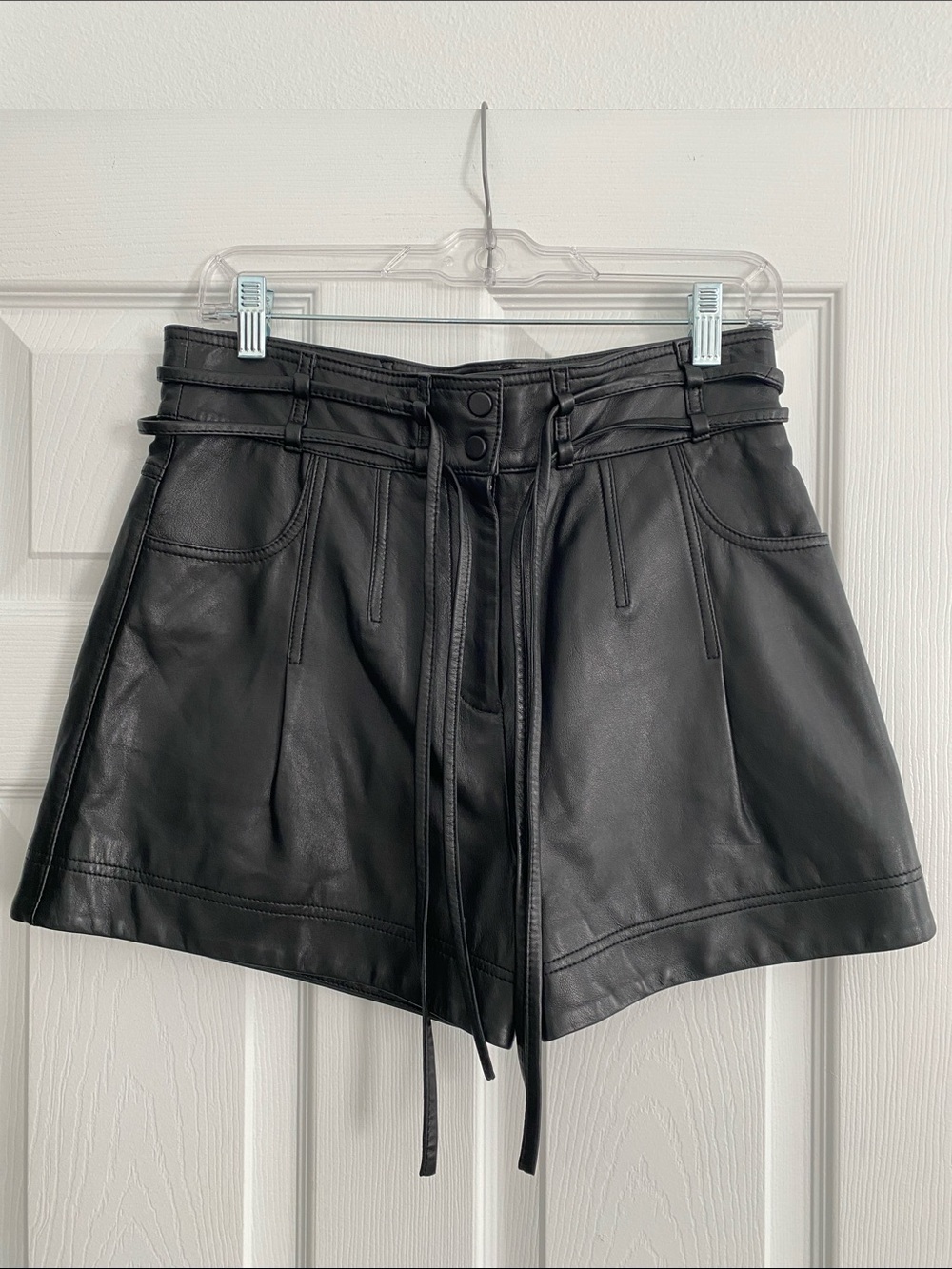 ba&sh Ayra Black High-Waist Leather Shorts Size 36 NWT